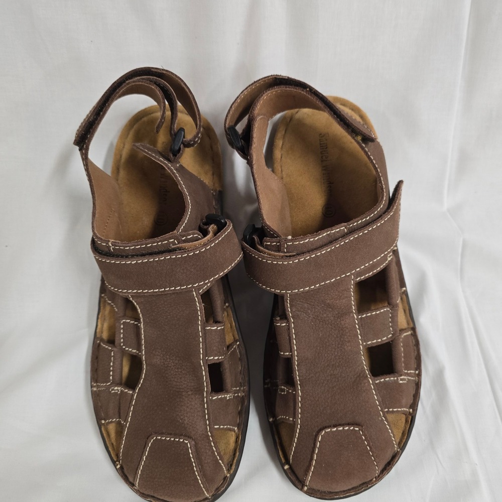 Samuel Windsor Mens Brown Leather Fisherman Sandals Adjustable Straps Size 10